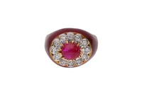 Anello con pietra, smalto e diamanti - Vintage mania Anello con pietra, smalto e diamanti - Vintage mania