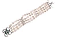 Bracciale di perle coltivate con diamanti e smeraldi - Vintage mania