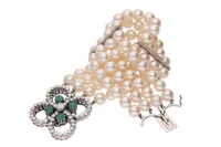 Bracciale di perle coltivate con diamanti e smeraldi - Vintage mania