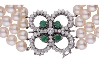 Bracciale di perle coltivate con diamanti e smeraldi - Vintage mania
