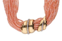 Collana a torchon di corallo con diamanti - Vintage mania