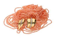 Collana a torchon di corallo con diamanti - Vintage mania