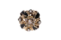 Spilla a ghirlanda con smalto nero e diamanti - Vintage mania