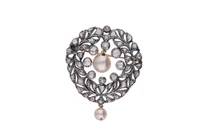 Spilla con perle coltivate e diamanti - Vintage mania