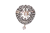 Spilla con perle coltivate e diamanti - Vintage mania