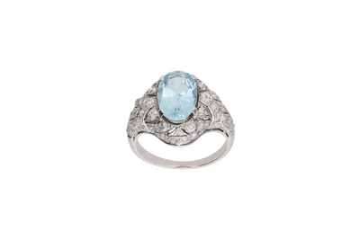 Anello con acquamarina e diamanti - Vintage mania