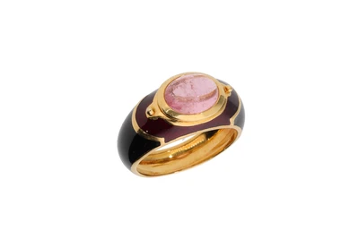 La Nouvelle Bague, anello con tormalina e smalti - Vintage mania La Nouvelle Bague, anello con tormalina e smalti - Vintage mania