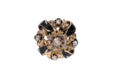Spilla a ghirlanda con smalto nero e diamanti - Vintage mania