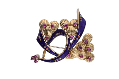 Spilla con rubini, pietre e smalto - Vintage mania Spilla con rubini, pietre e smalto - Vintage mania