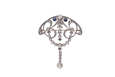Spilla liberty con perle coltivate diamanti e pietre - Vintage mania Spilla liberty con perle coltivate diamanti e pietre - Vintage mania