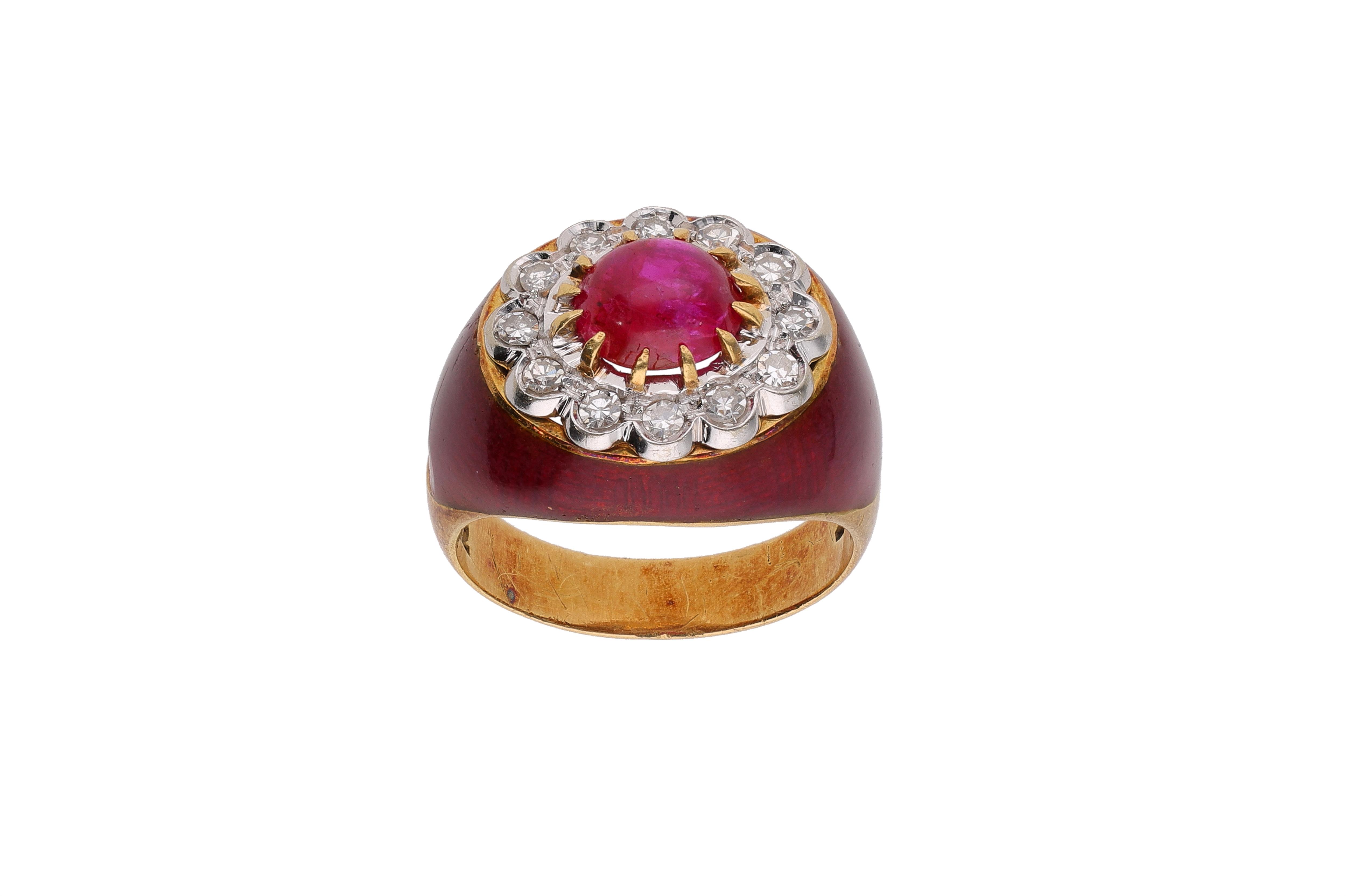 Anello con pietra, smalto e diamanti - Vintage mania
