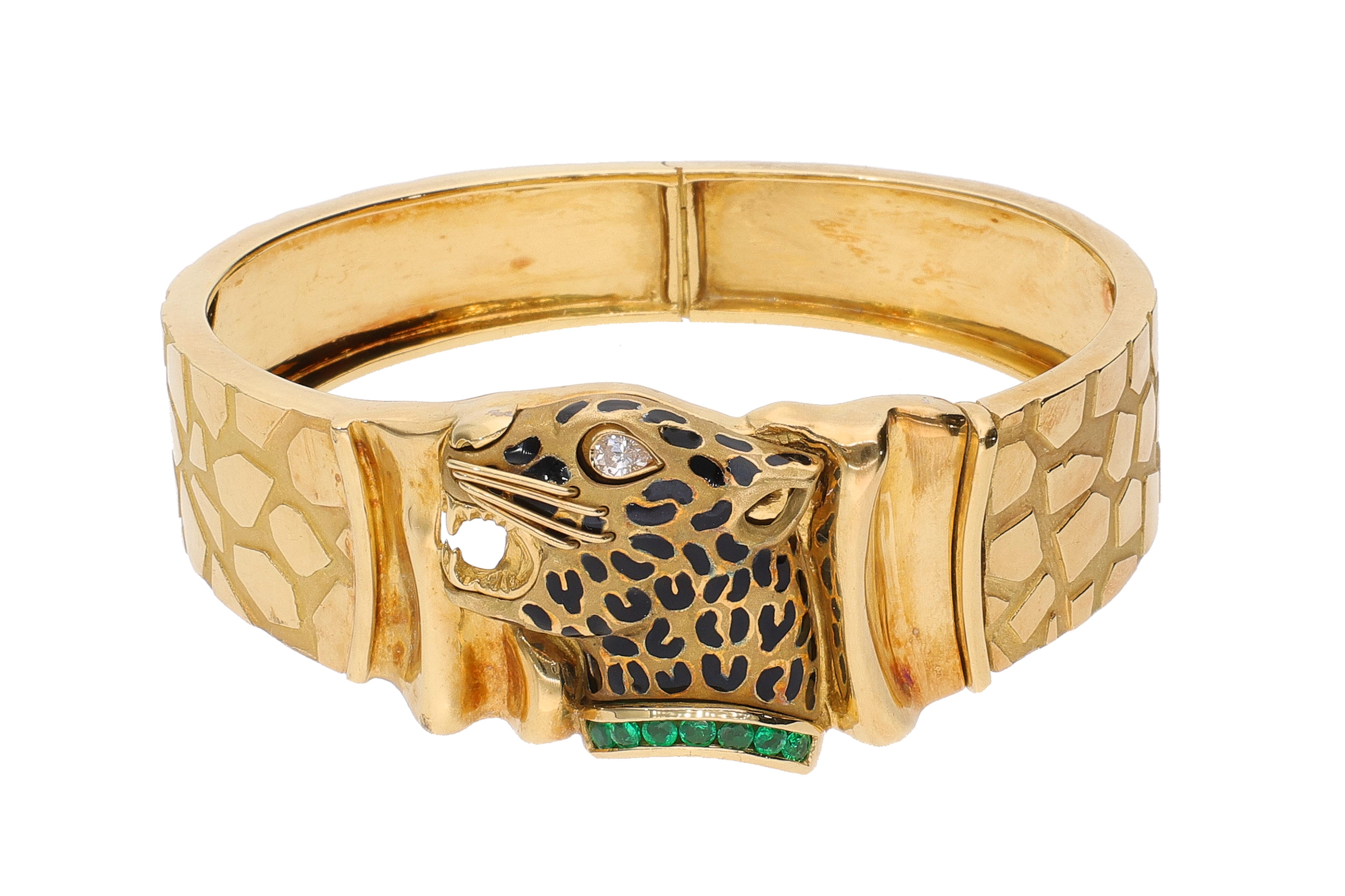 Bracciale con smeraldi, diamante e smalto - Vintage mania