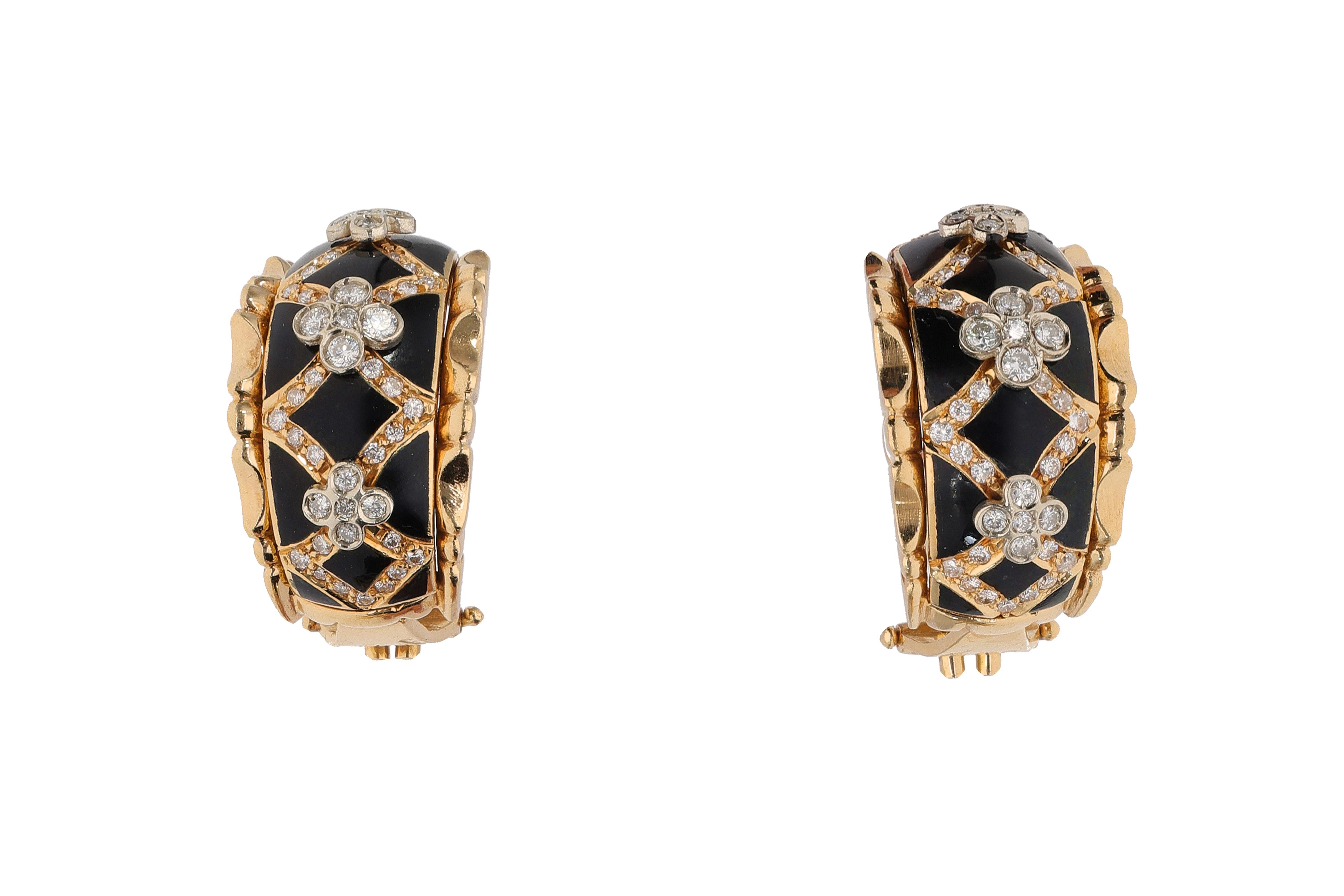 Paio di orecchini con diamanti e smalto - Vintage mania