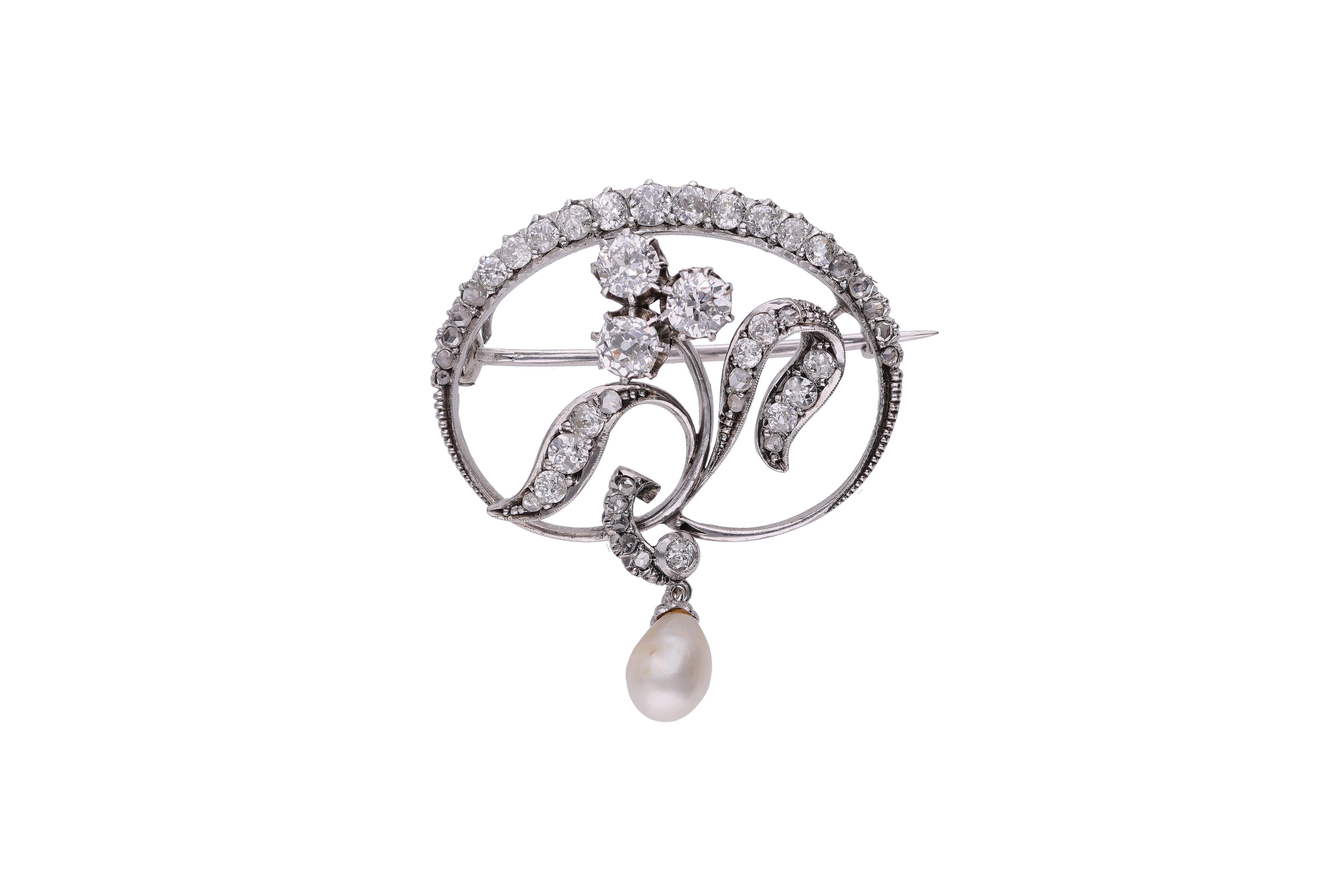 Spilla con diamanti e perla - Vintage mania