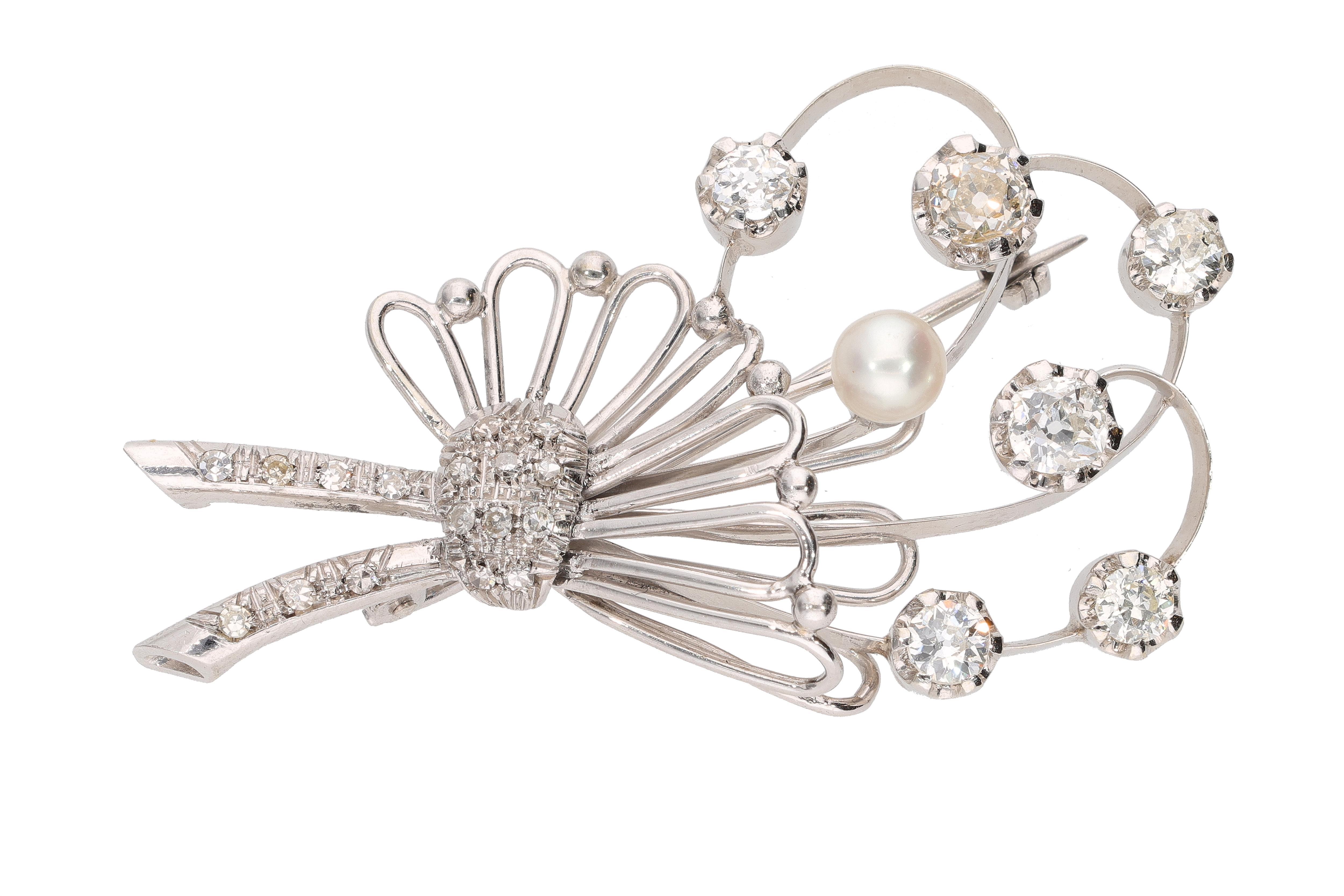 Spilla con diamanti e perla coltivata - Vintage mania