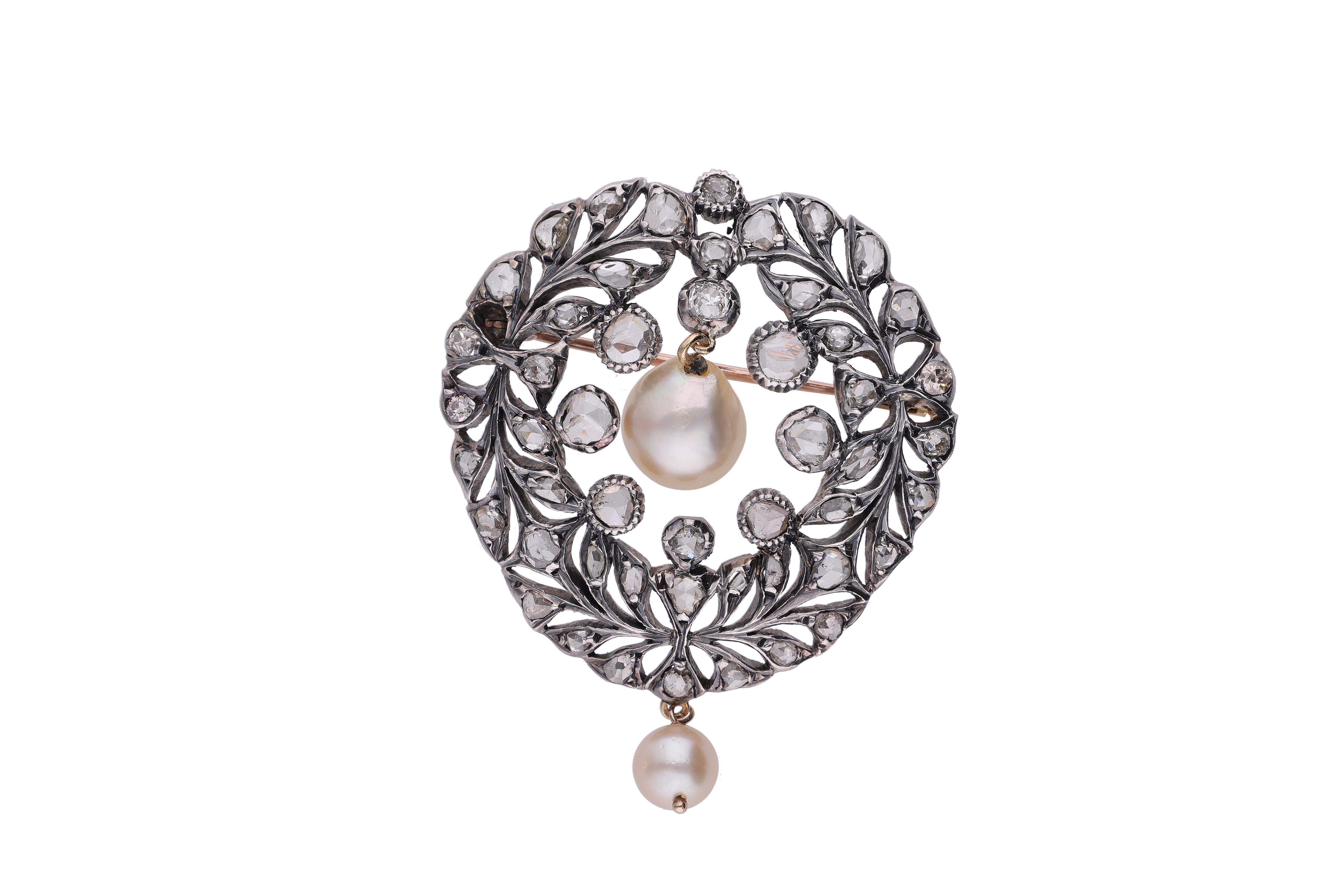 Spilla con perle coltivate e diamanti - Vintage mania