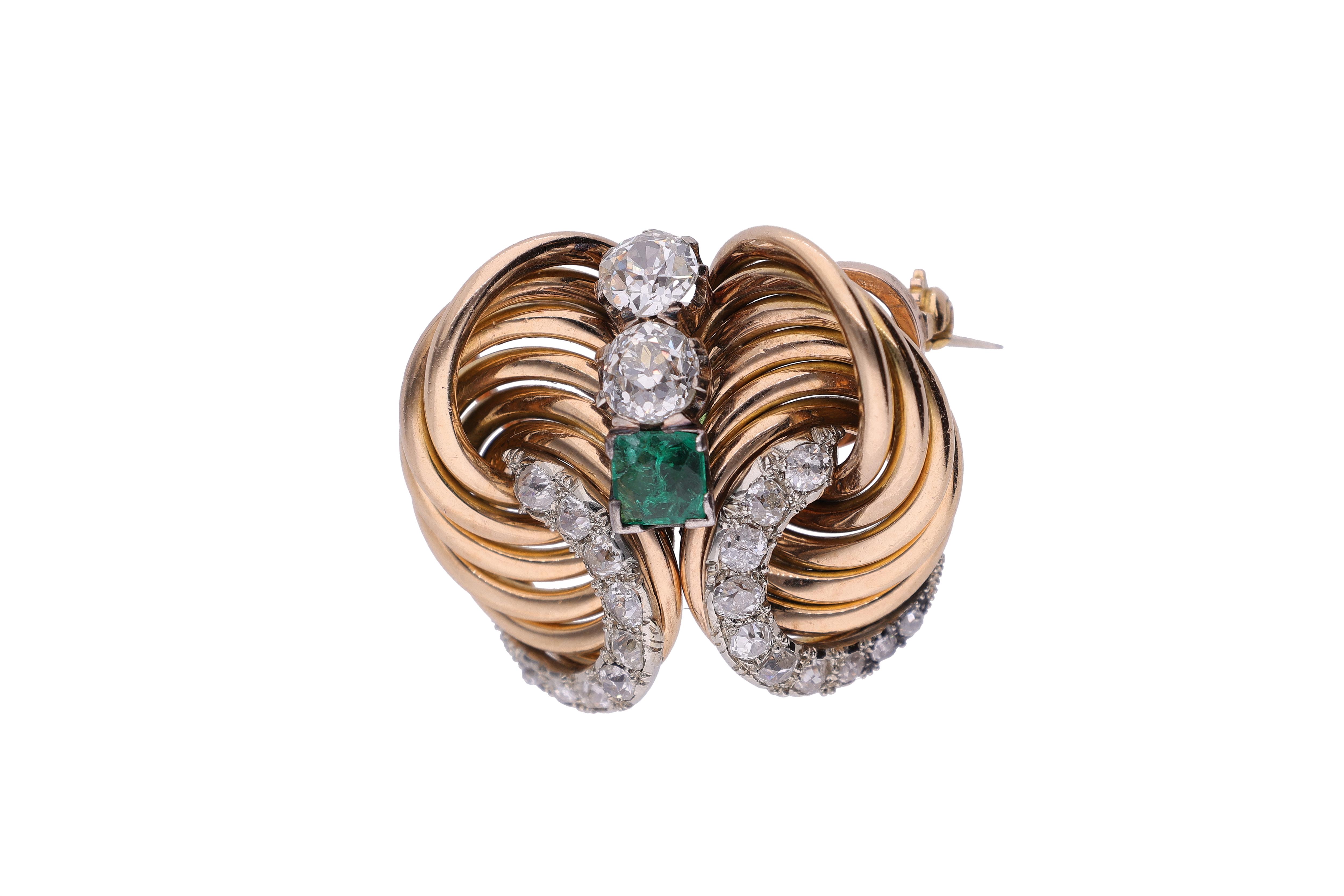 Spilla con smeraldo e diamanti - Vintage mania