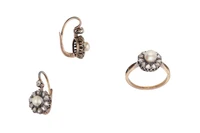 Orecchini e anello con perle e diamanti - Asta Speciale Tesori d'autunno