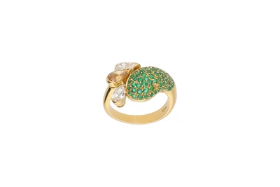 Anello con smeraldi, diamanti e diamanti colorati - Asta Speciale Tesori d'autunno