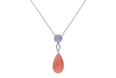Collier con corallo, pietra di luna e diamanti - Asta Speciale Tesori d'autunno