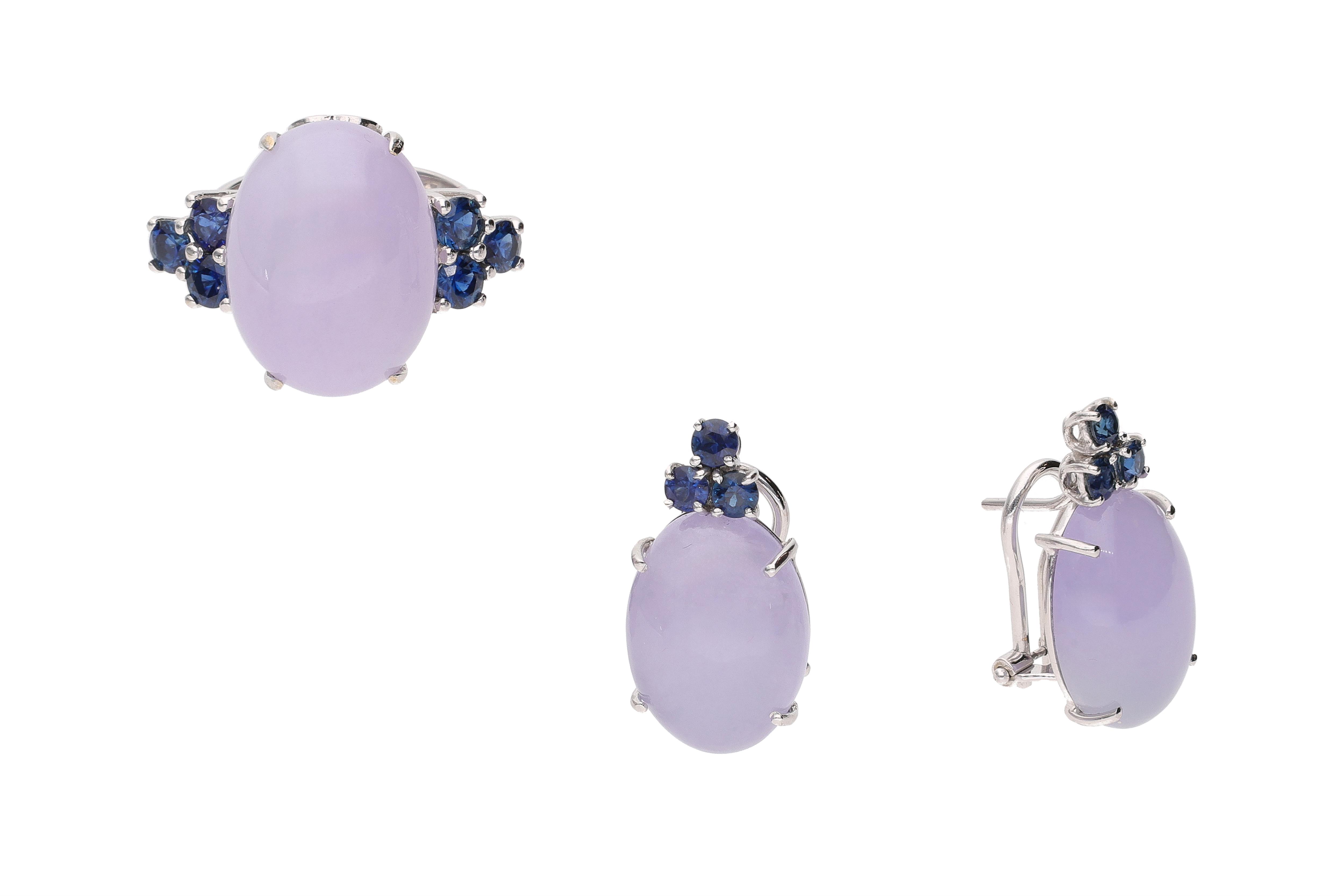 Demi parure anello e orecchini con calcedoni e pietre - Asta Speciale Natale