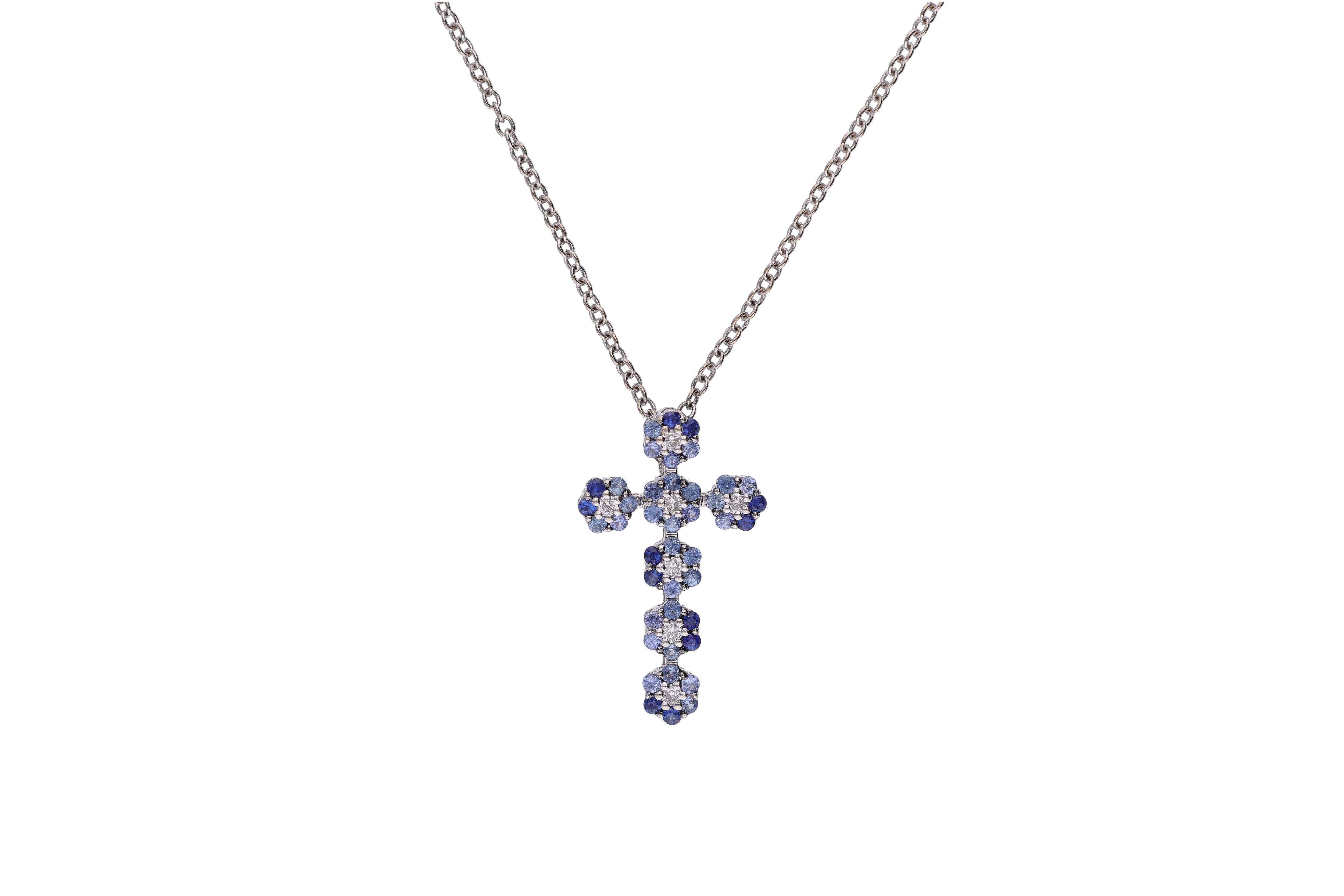 Collana con croce di diamanti e pietre blu - Asta Speciale San Valentino
