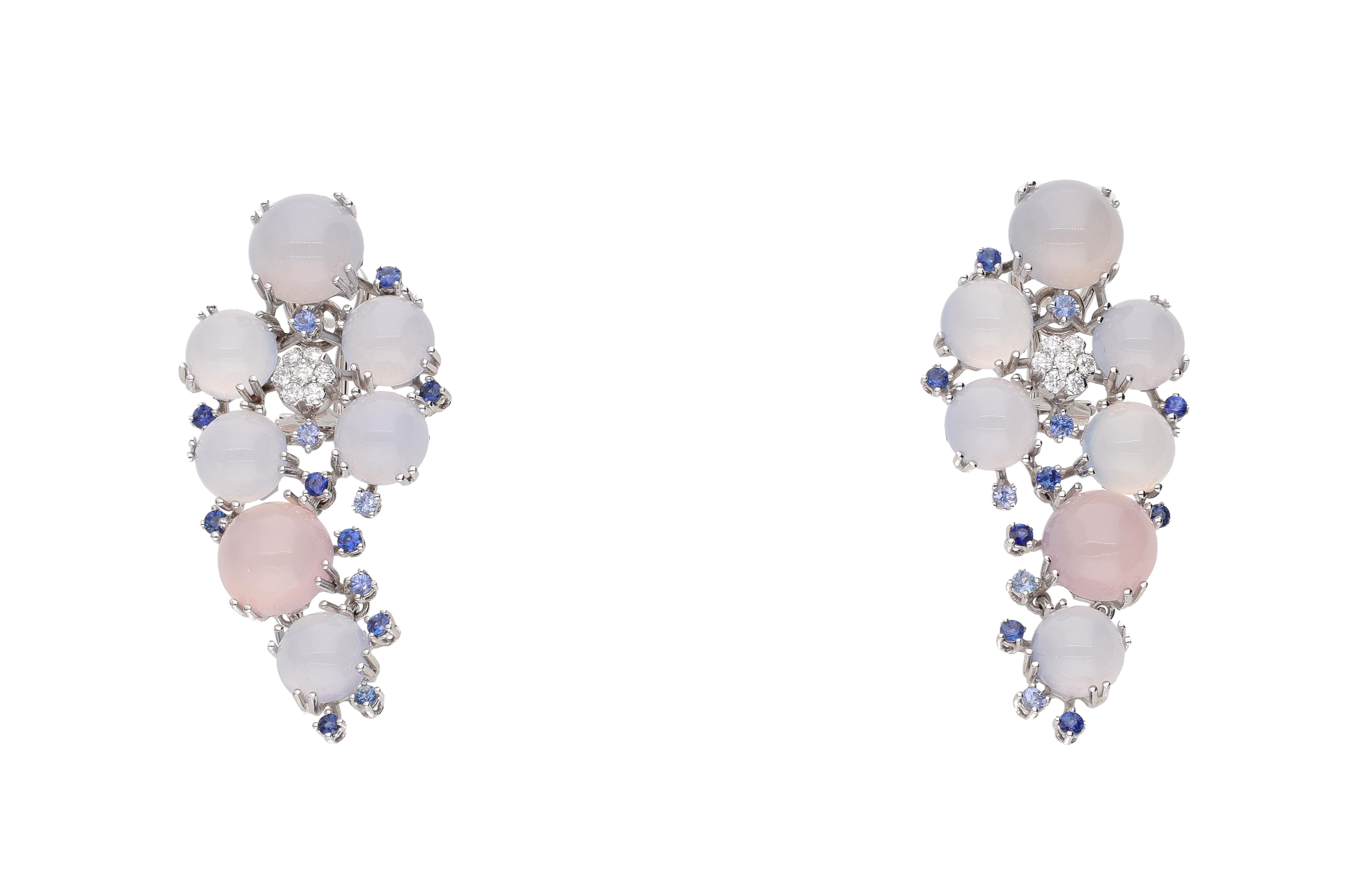 Orecchini con diamanti, pietre di luna, calcedoni e pietre - Asta Speciale San Valentino