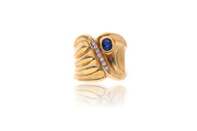 Anello in oro, con diamanti  e zaffiro - Asta Preziosi