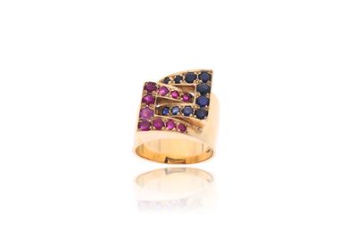 Anello in oro, con zaffiri e rubini - Asta Preziosi