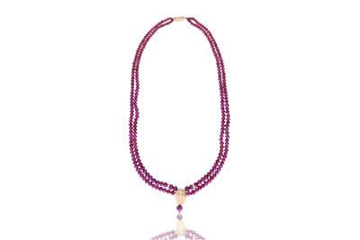 Collana in oro, con diamanti e sfere di rubino - Asta Preziosi