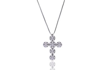 Collana e ciondolo a croce con diamanti - Asta Preziosi