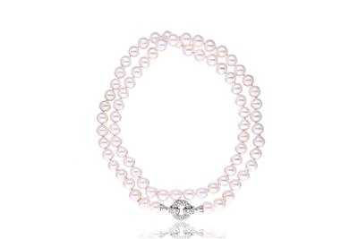 Collana perle con diamanti, chiusura in oro - Asta Preziosi