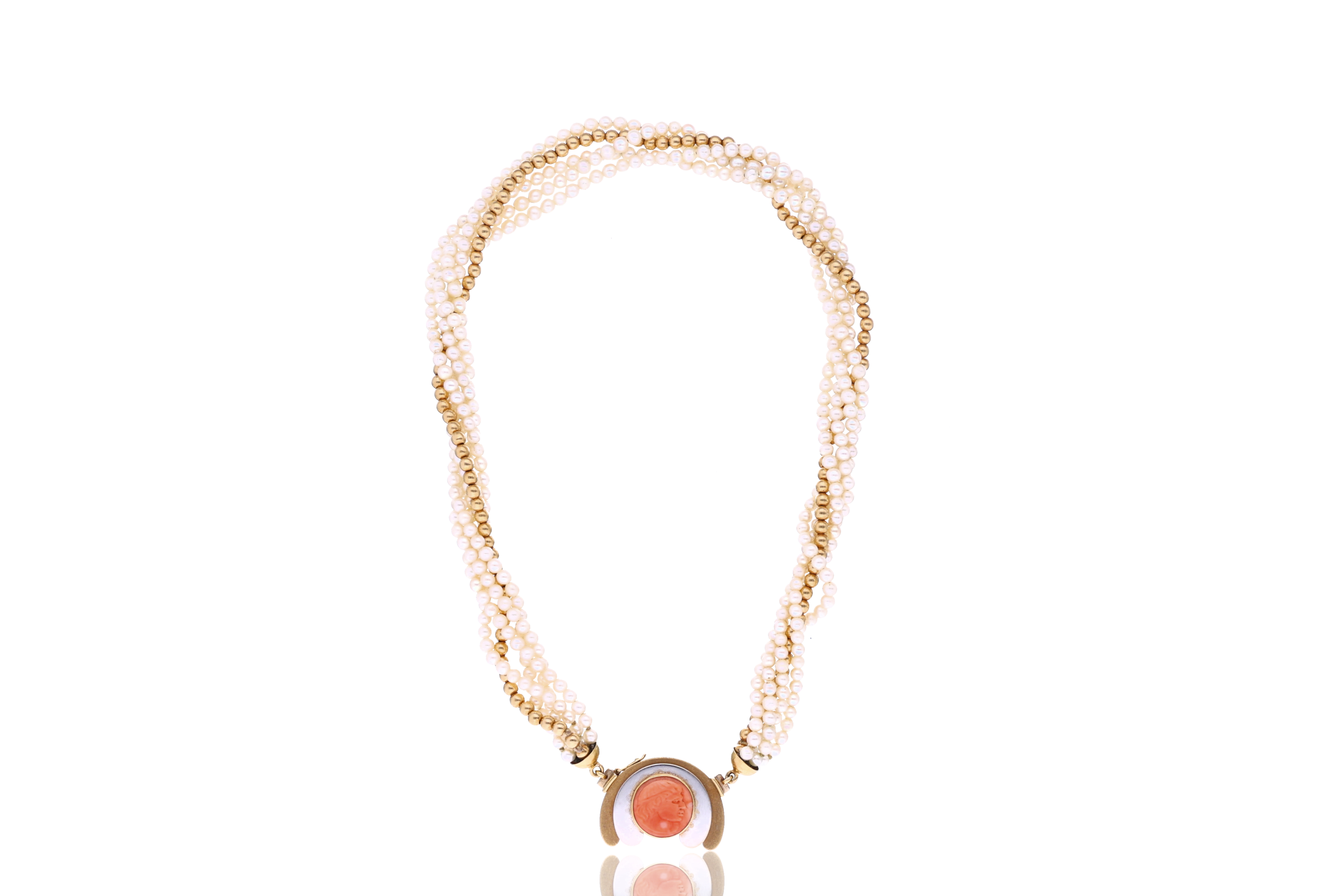 Collana di perle con sfere in oro e chiusura con corallo in oro - Asta Preziosi