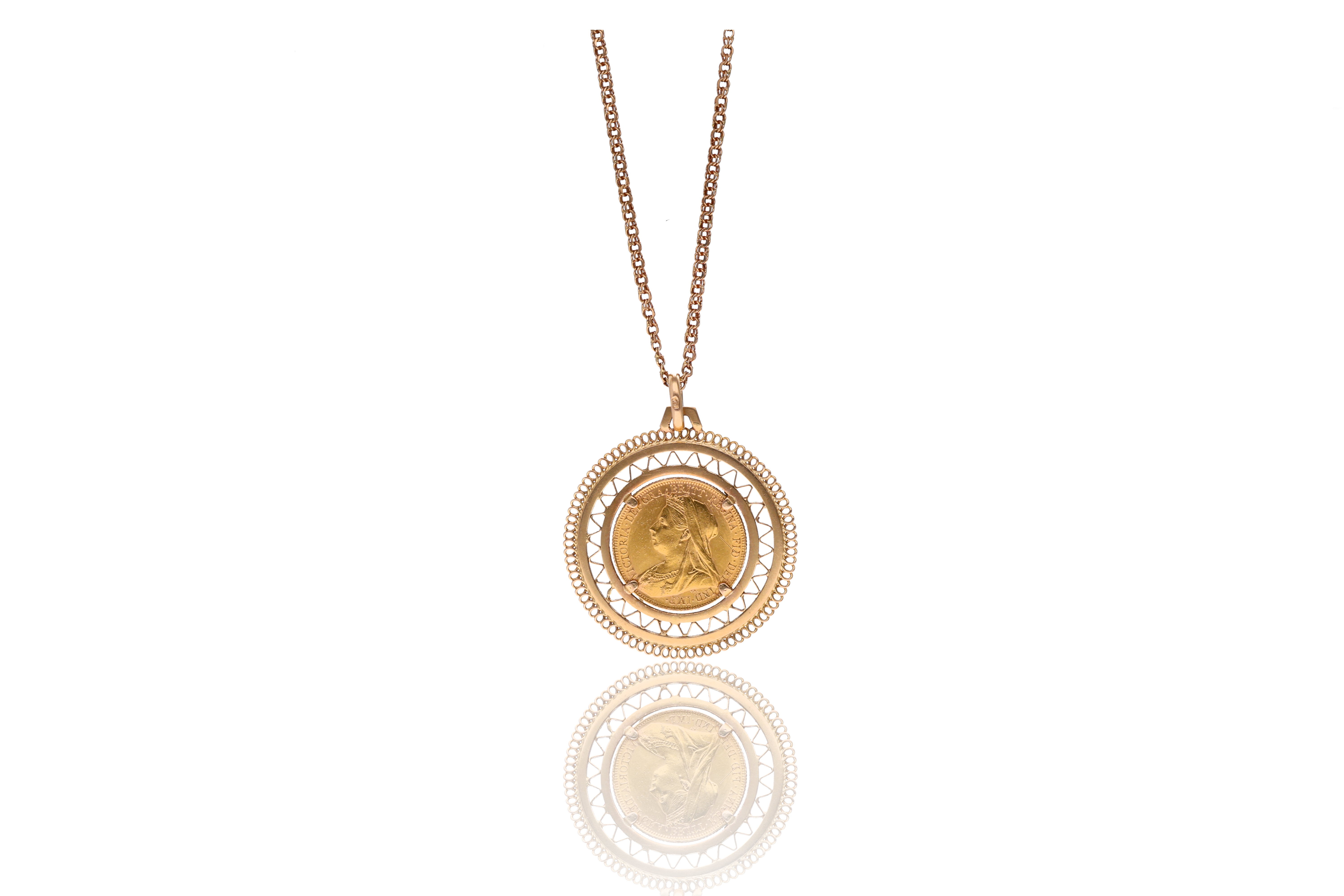 Collana, ciondolo con sterlina, in oro - Asta Preziosi