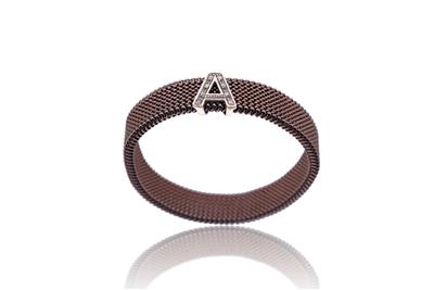 Bracciale a maglia elastica in metallo brunito con inserto in oro e diamanti - Asta Preziosi Bracciale a maglia elastica in metallo brunito con inserto in oro e diamanti - Asta Preziosi