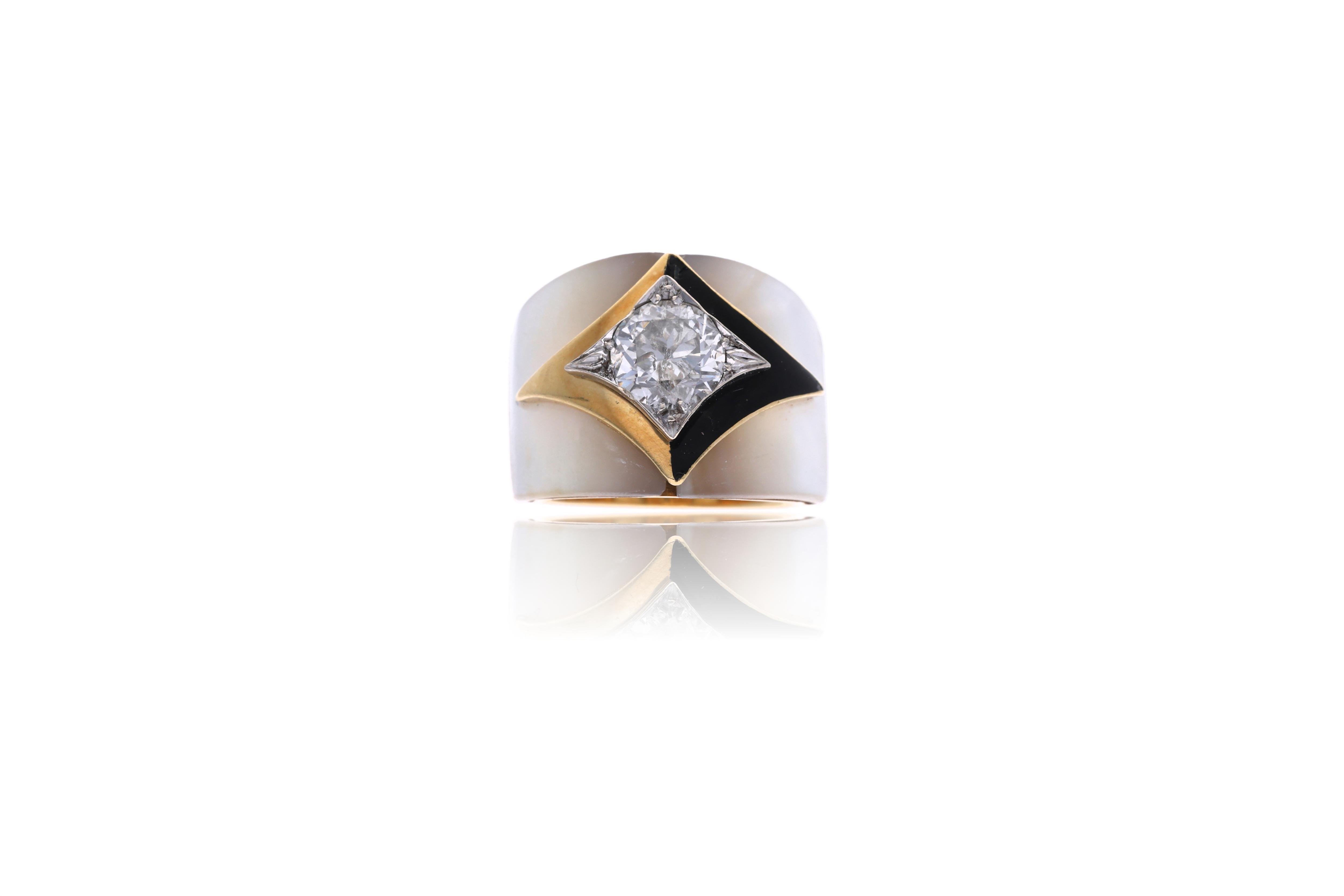 Anello con diamante, onice e madreperla - Asta Preziosi