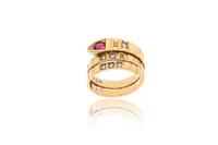 Anello, con diamanti e pietra, in oro 750 - Asta Preziosi Anello, con diamanti e pietra, in oro 750 - Asta Preziosi