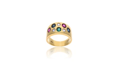 Anello con diamanti, rubini, zaffiri e smeraldo - Asta Preziosi