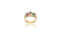 Anello con diamanti, rubini, smeraldi e zaffiro - Asta Preziosi