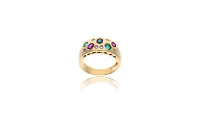 Anello con diamanti, rubini, smeraldi e zaffiro - Asta Preziosi