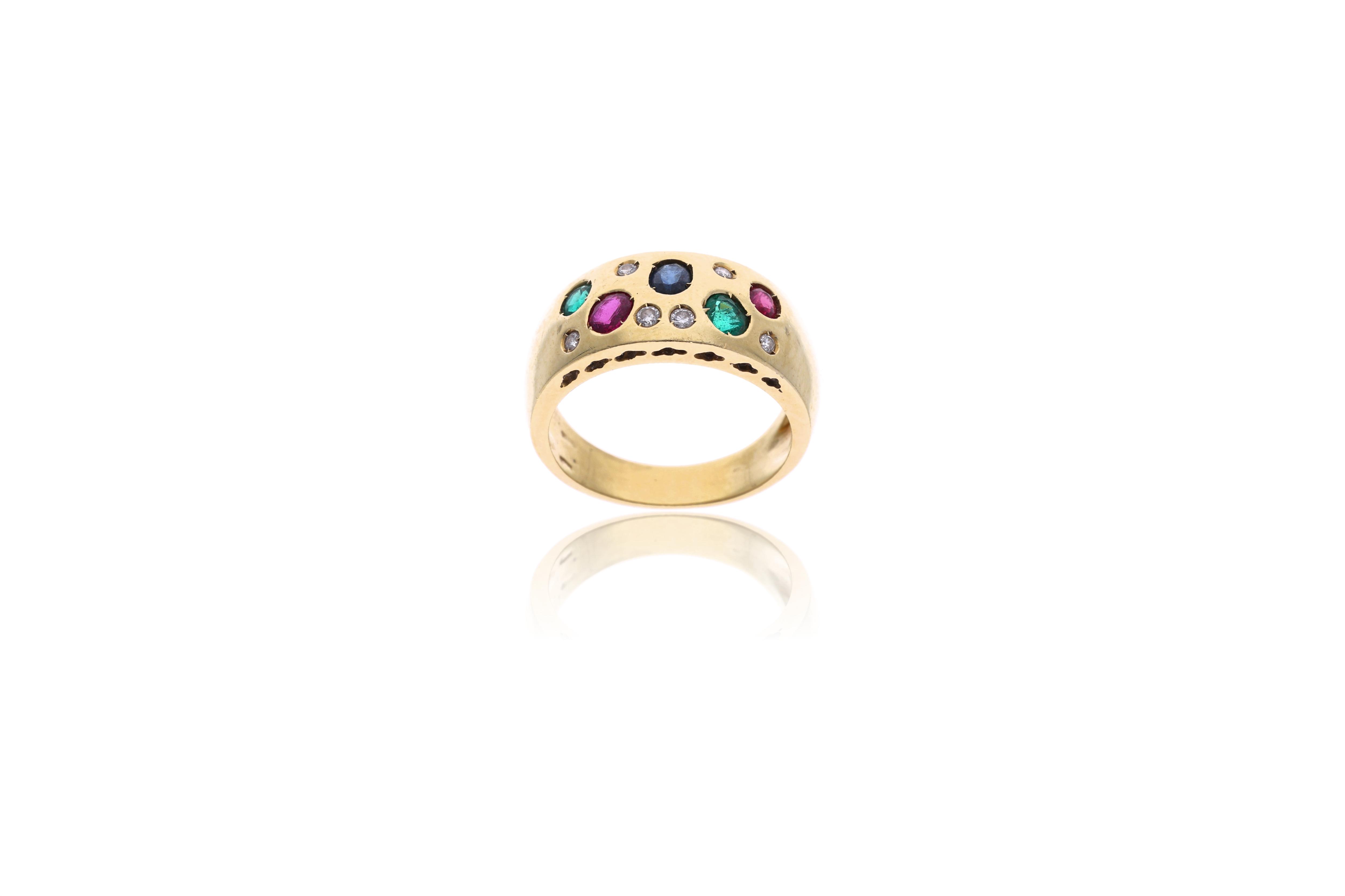 Anello con diamanti, rubini, smeraldi e zaffiro - Asta Preziosi