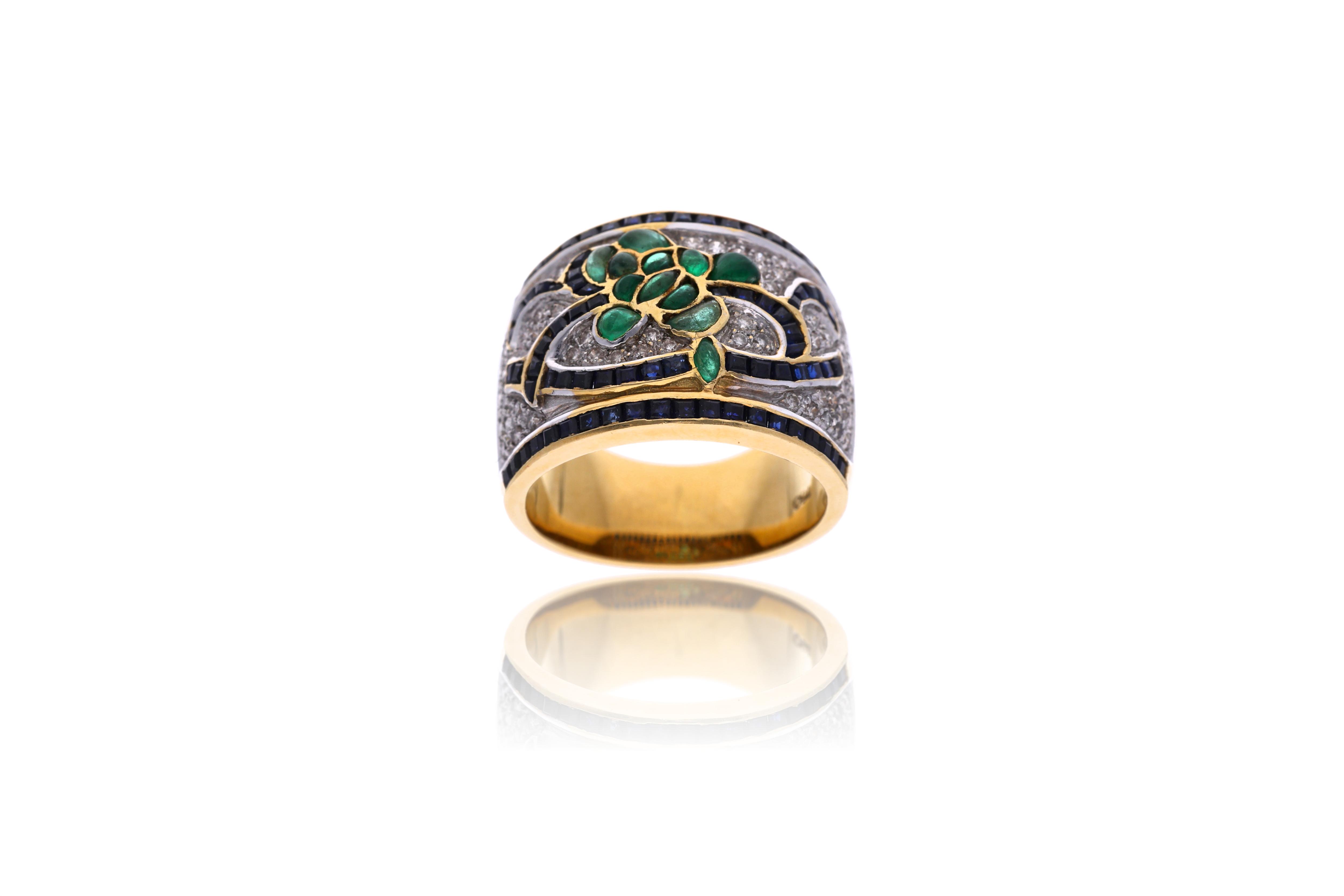 Anello con diamanti, smeraldi e zaffiri - Asta Preziosi