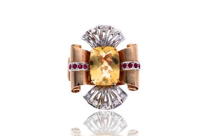 Anello con quarzo citrino, diamanti e rubini - Asta Preziosi