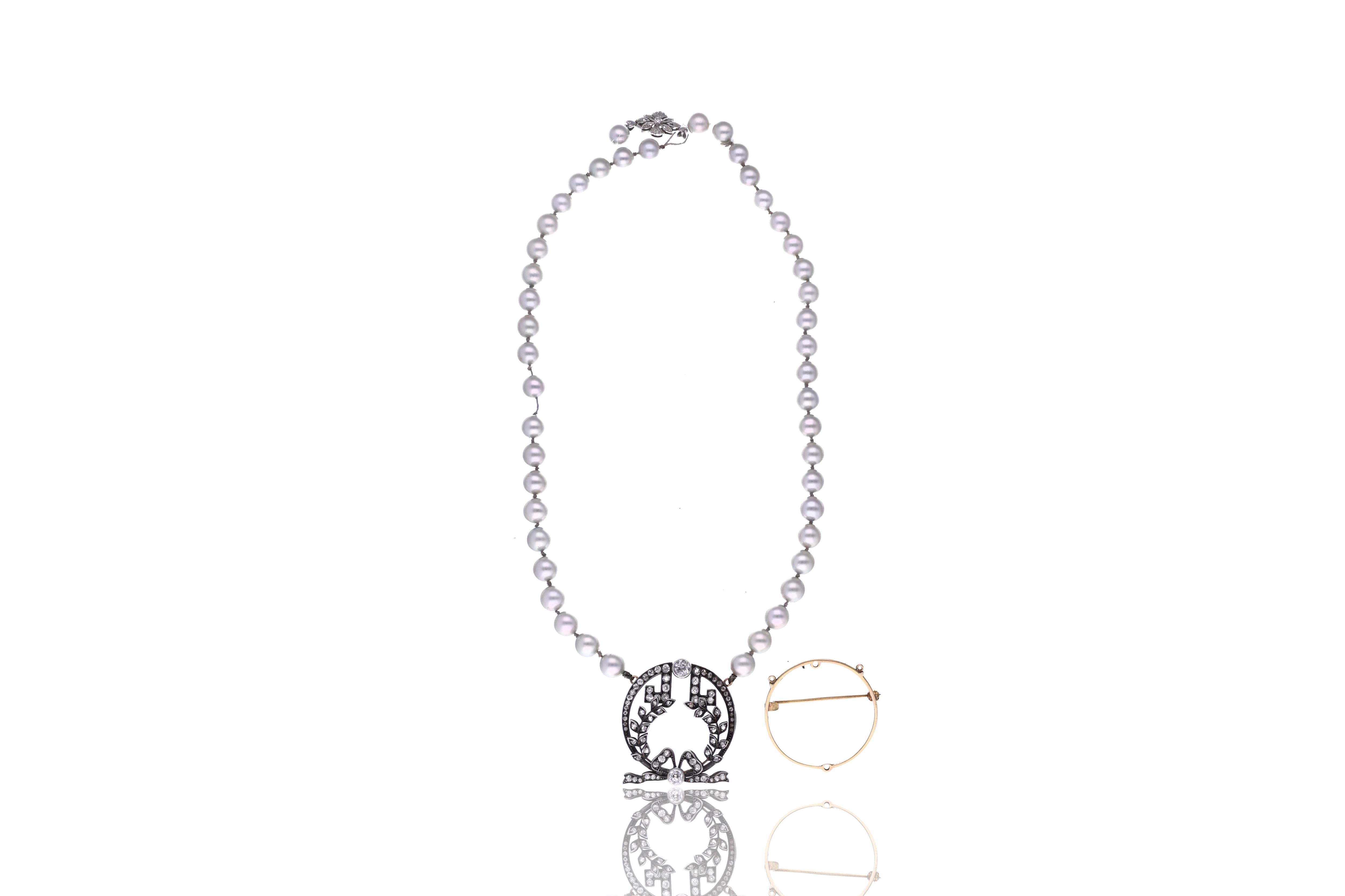 Collana di perle coltivate con diamanti - Asta Preziosi