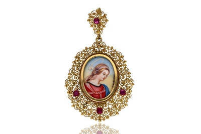 Ciondolo con pietre e miniatura - Asta Preziosi Ciondolo con pietre e miniatura - Asta Preziosi