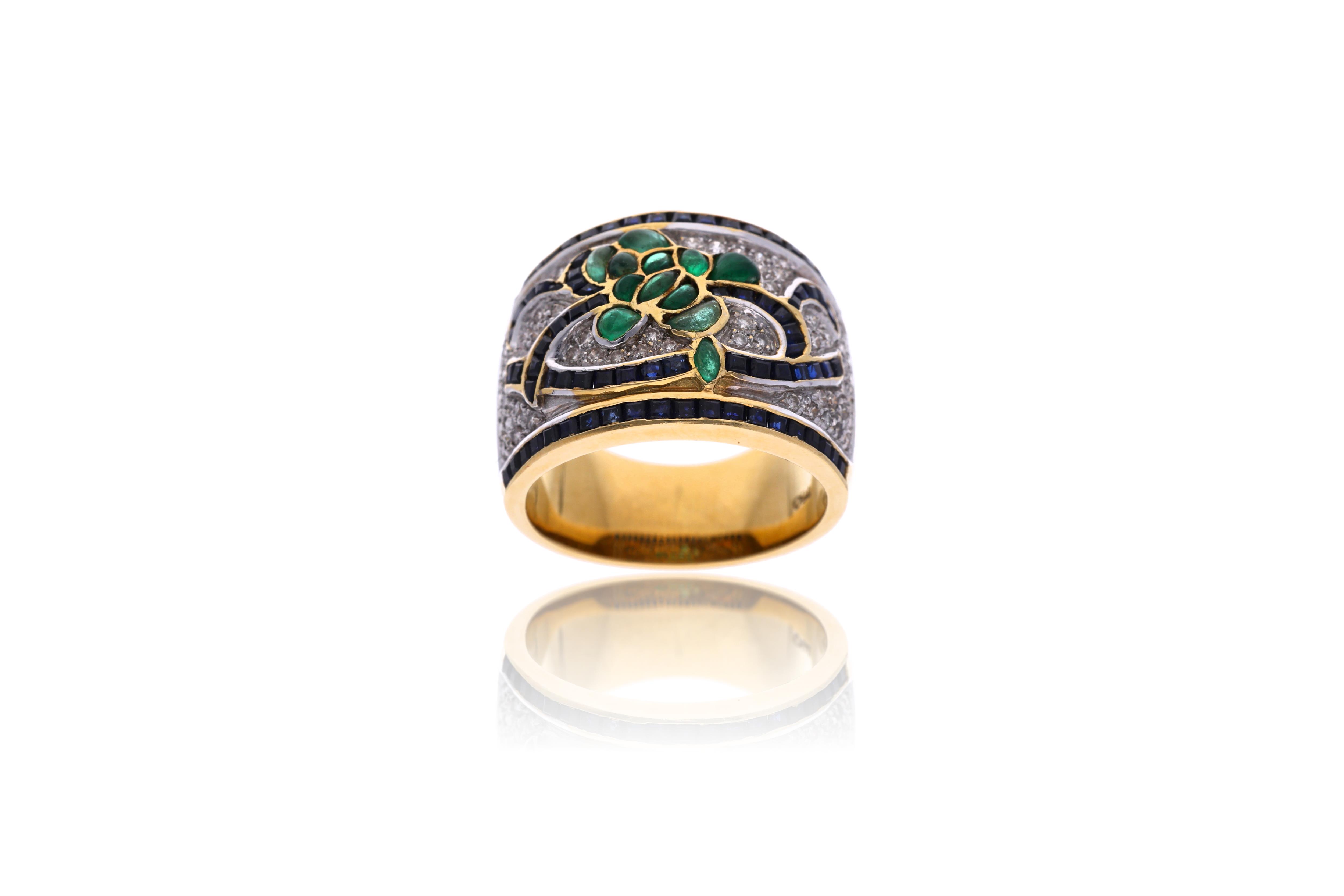 Anello con diamanti, smeraldi e zaffiri - Asta Preziosi