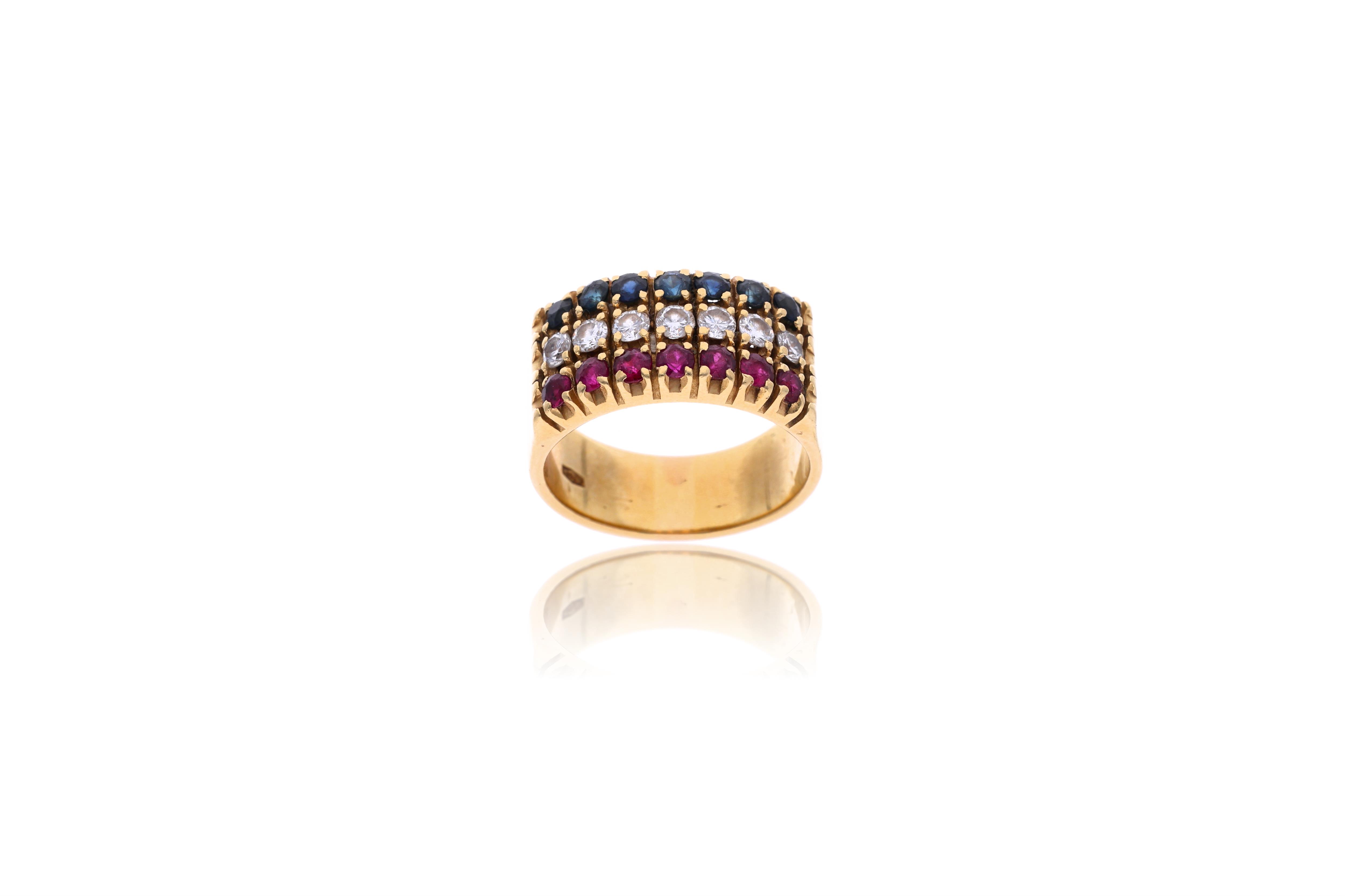 Anello con diamanti, rubini e zaffiri - Asta Preziosi