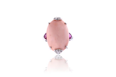 Anello con corallo, diamanti e pietre - Asta Preziosi