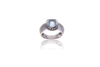 Anello con diamanti e acquamarina - Asta Preziosi