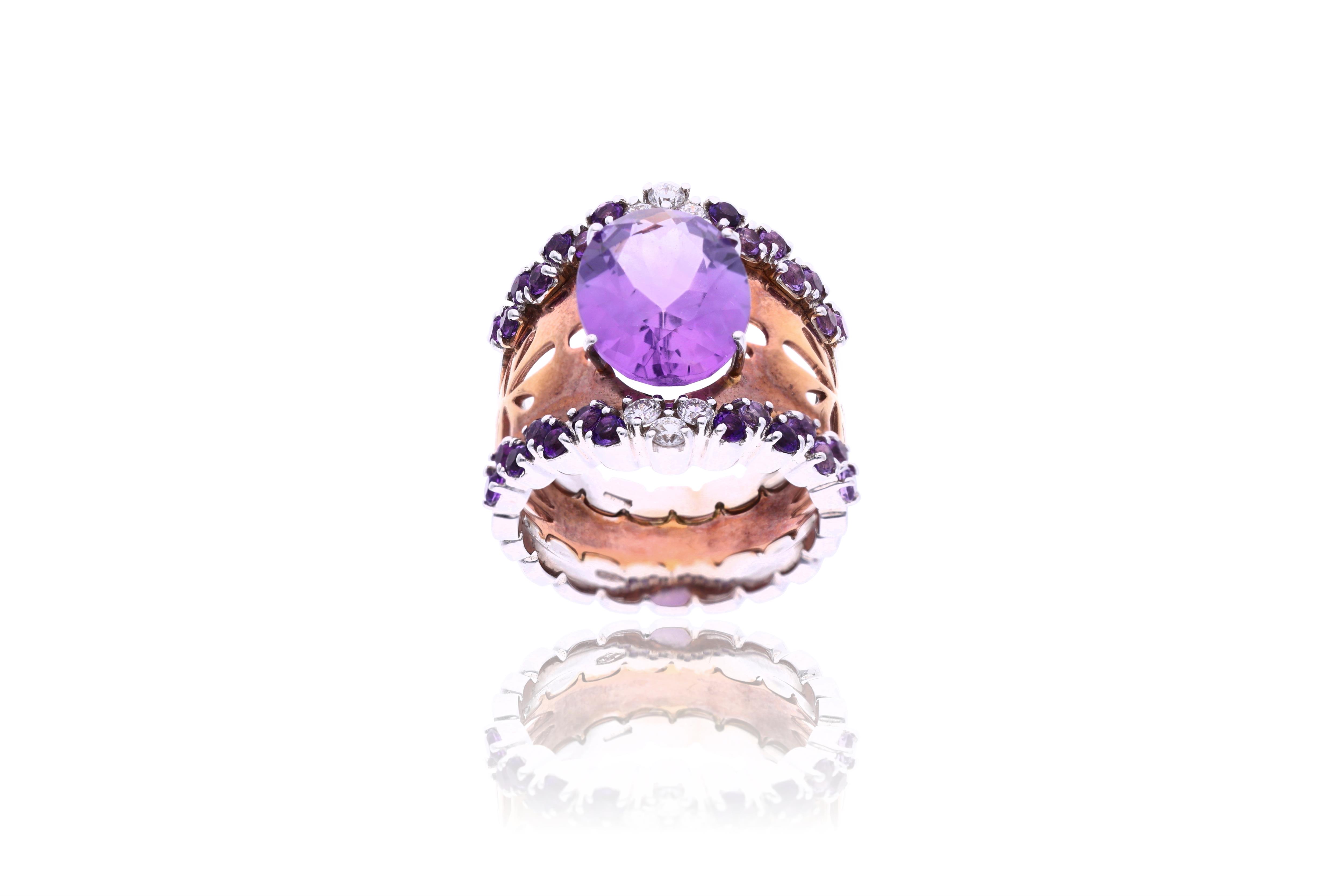 Anello con ametiste e diamanti - Asta Preziosi
